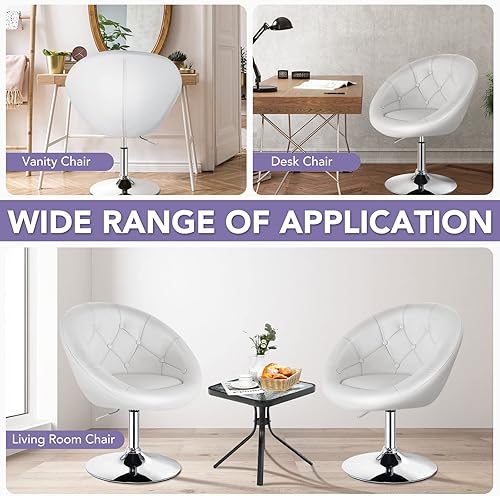 Miniatura 7 de Giantex Swivel Round Vanity Chair, Height Adjustable with Back for Barber's Shop, Bar, Modern Living Room Makeup Beauty Accent Tilt Chair, White