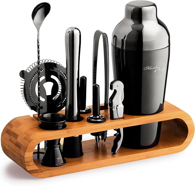 Mixology & Craft Cocktail Shaker Set: 10-Piece Bartender Kit with Stand | Complete at Home Bar Set with Bar Accessories | Great Housewarming Gift | Leak-Proof Design (Gun-Metal)