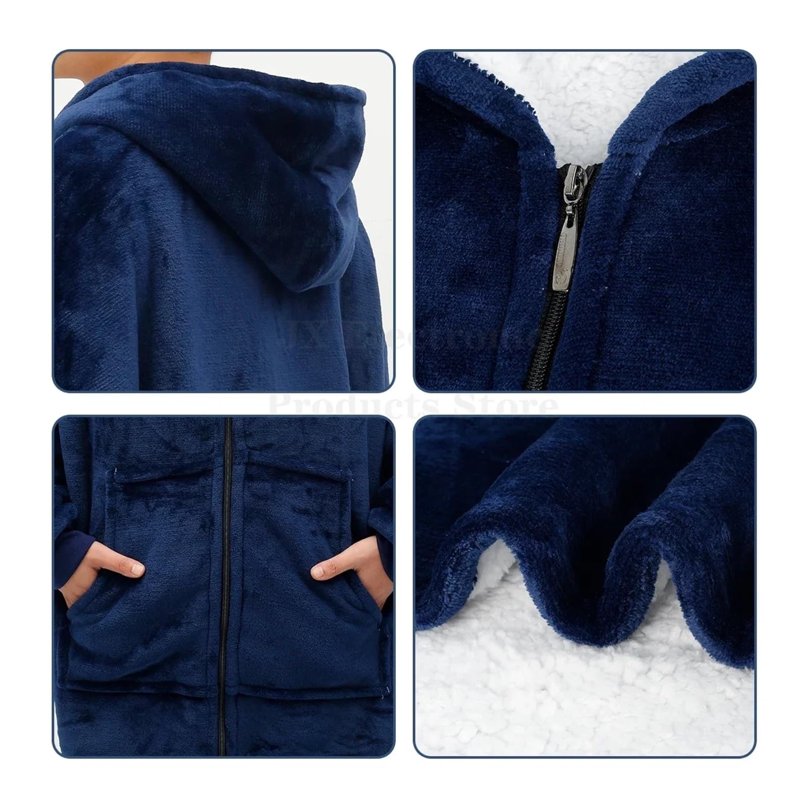 Manta con Capucha portátil, Manta de Gran tamaño, Sudadera for Adultos, Mujeres y Hombres, Mangas, Bolsillo Cremallera(Blue)