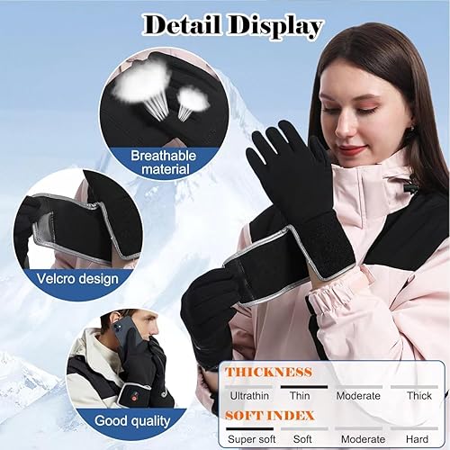 Miniatura 5 de Guantes térmicos para hombres y mujeres, guantes eléctricos delgados con batería recargable con indicador de potencia restante, escribir, correr,