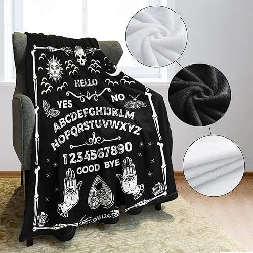 Miniatura 5 de SXCHEN Ouija - Manta de tablero para sofá de 60 x 80 pulgadas, manta de calavera de esqueleto, manta de felpa gótica con sol y luna