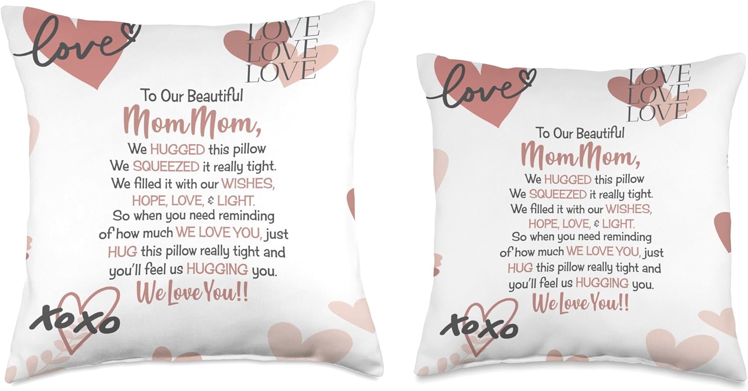 Mommom Gifts from Grandkids Grandchildren Love Hearts Pink Throw Pillow