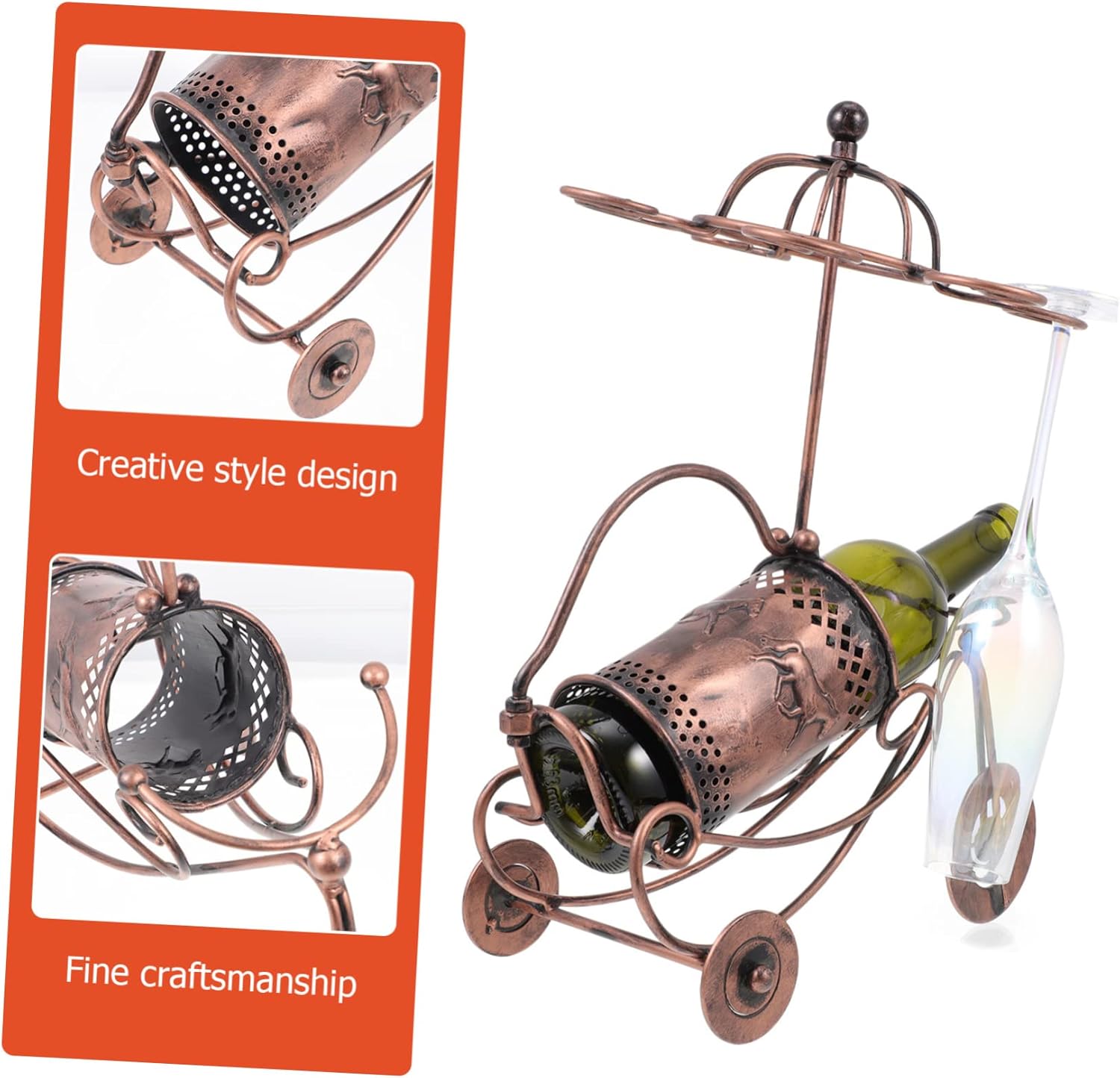 Light Brown Wine Bottle Holder Creative Horse-Drawn Carriage Design for Tabletop Display Space-Saving Rack for Home Bar Kitchen Restaurant Use