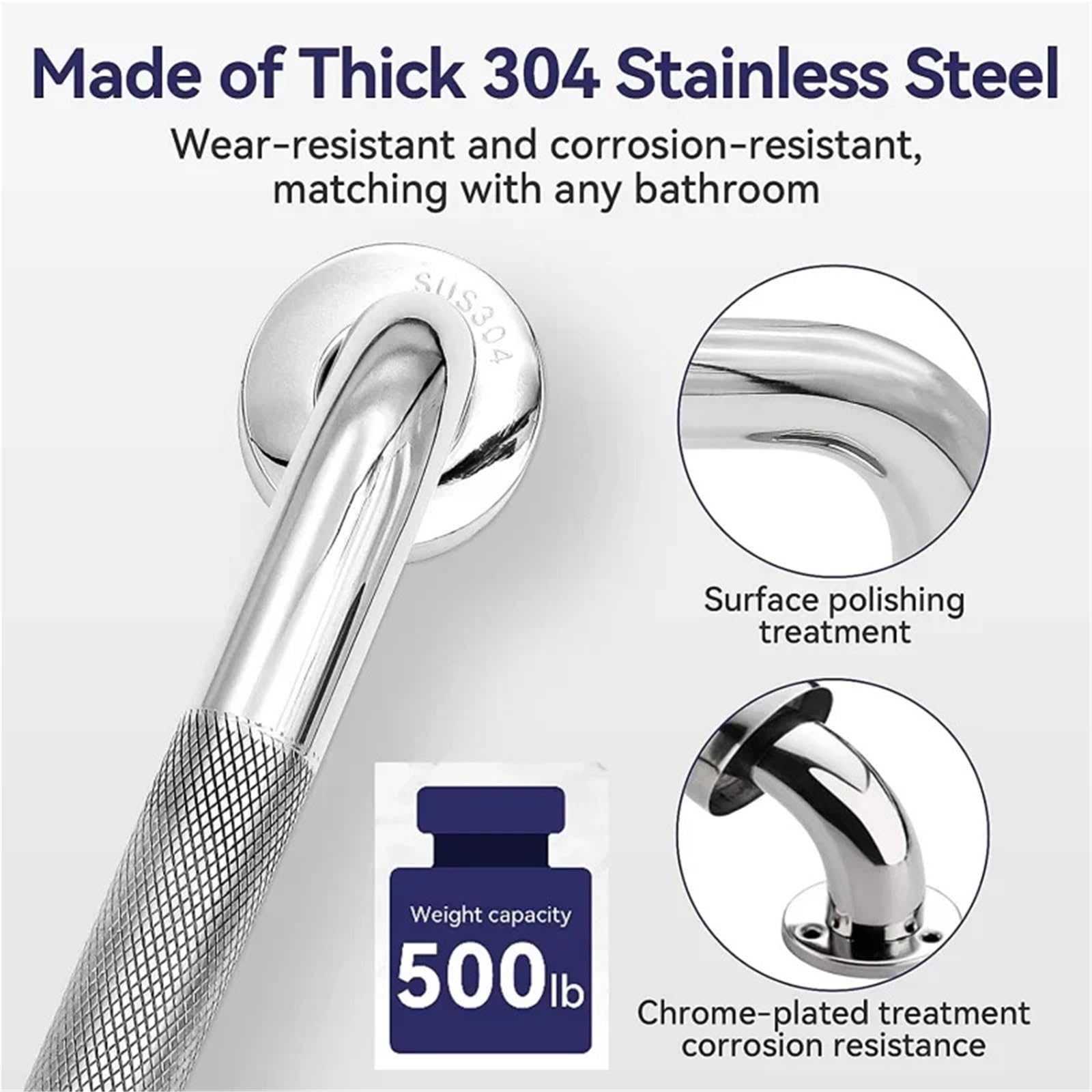 Barras de Apoyo para baños Toallero de Seguridad para Ducha, Antideslizante, de Acero Inoxidable, 300/400/500 mm, para baño, bañera e Inodoro Tirador de baño(FS-30cm)