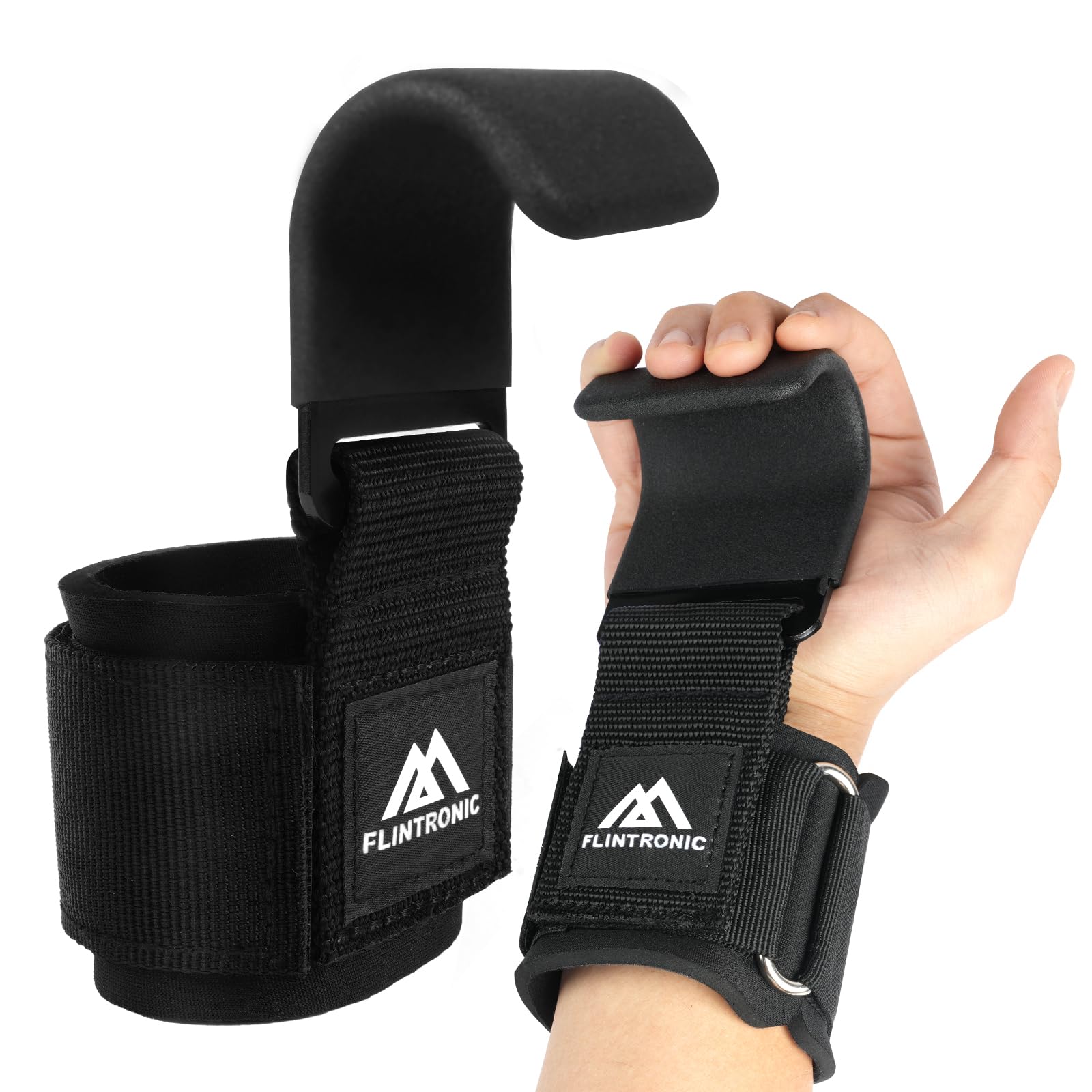Flintronic Crochets d'haltérophilie, 8 cm de Néoprène Rembourré Bandage Poignet, Crochet Musculation pour Hommes et Femmes, pour Powerlifting, Levage et Tirage de Barre, Crossfit, Rows et Deadlift