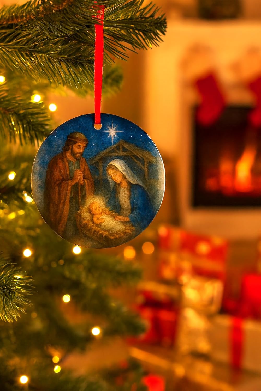 Holy Family Nativity Scene Acrylic Ornament - Catholic & Christian Christmas Decor - Star of Bethlehem, Religious Decorative Hanging Ornaments for Tree - Image 6