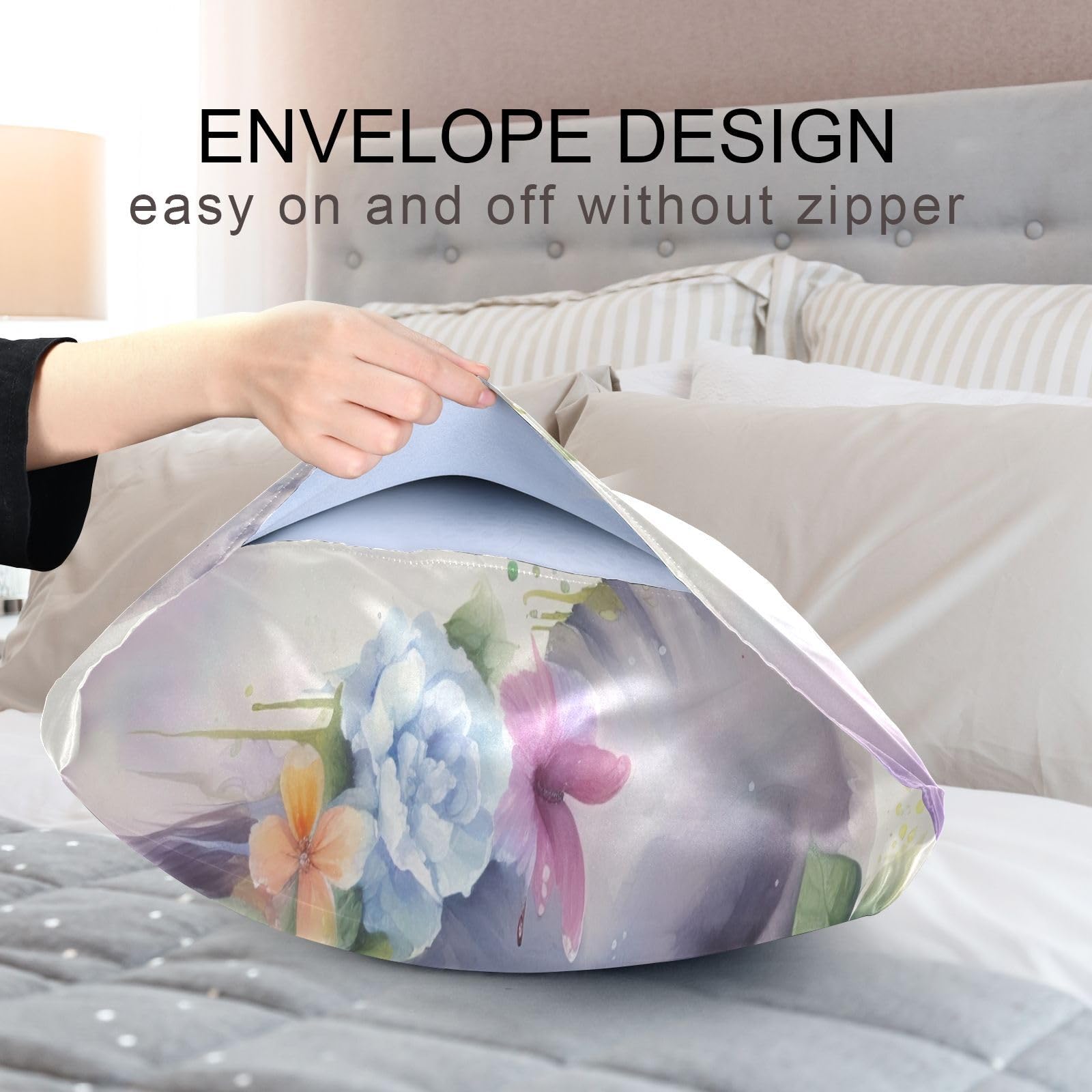 Kigai Satin Pillowcase For Hair & Skin - Cooling Elephant Design, Envelope Closure, Standard/Queen/King Sizes - View #2