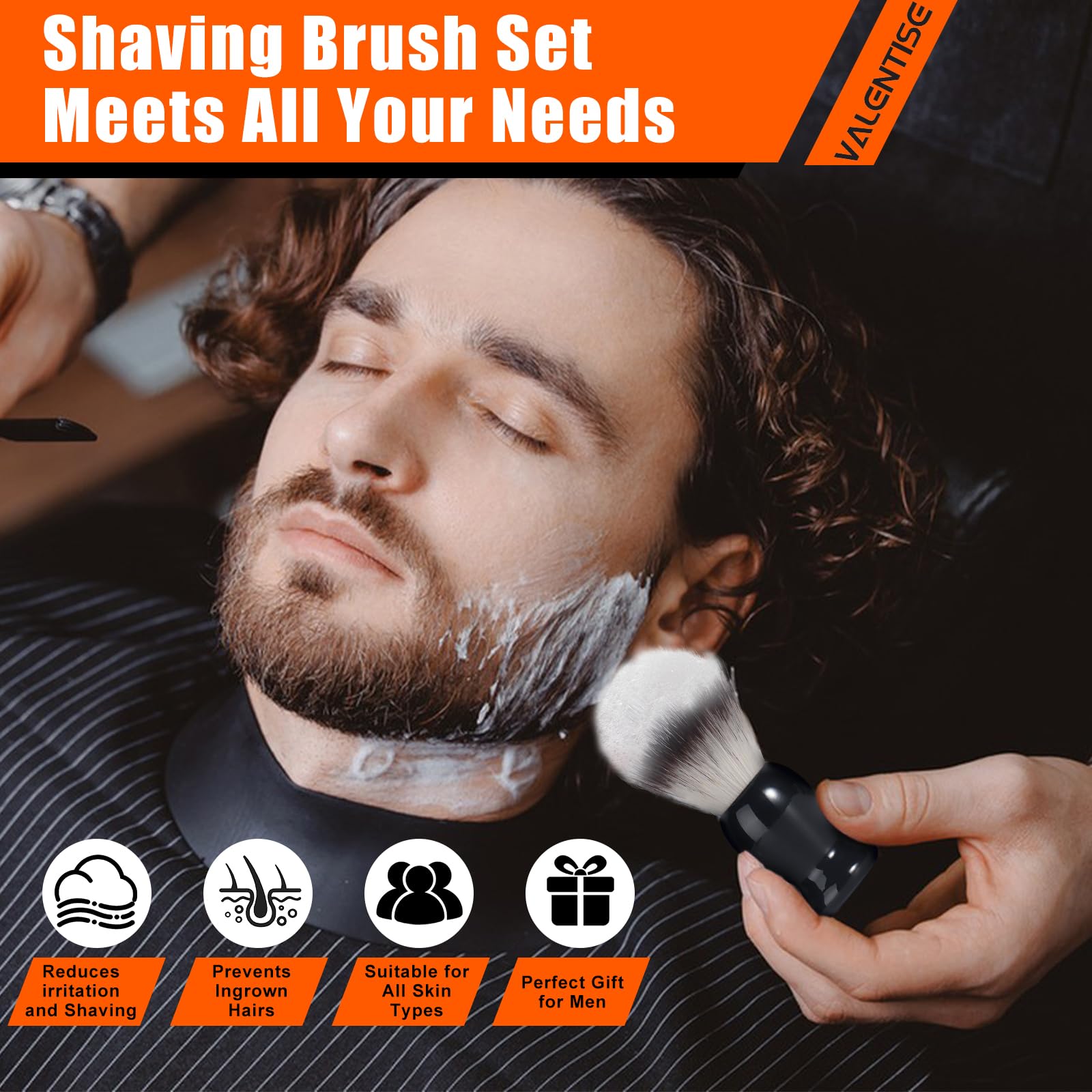 Set di pennelli da barba 3 in 1 con supporto in acciaio inox e ciotola, setole sintetiche di tasso per rasatura da uomo, idea regalo