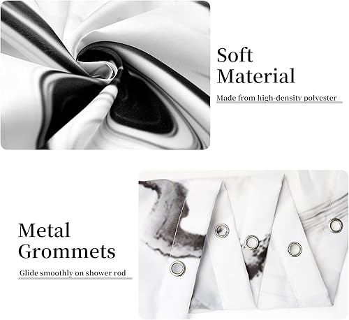 Miniatura 4 de Cortina de ducha pequeña en blanco y negro, moderno, abstracto, mármol, impermeable, estrecho, juego de cortina de ducha con ganchos, 36 x 72