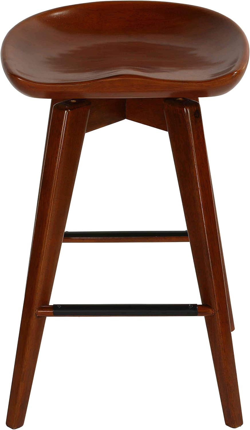 Cortesi Home Tiwi Backless Swivel Counter Stool in Solid Wood, 24" Walnut