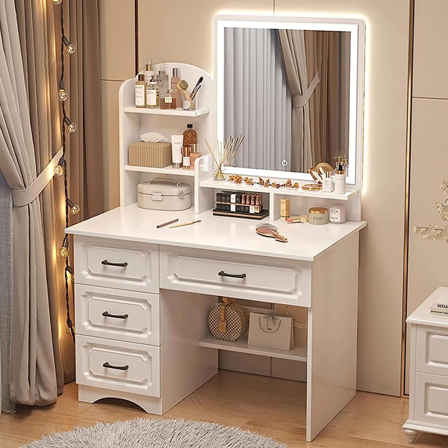 Vanity Desk Mirror with Lights, Assembled Vanity Set, with LED Mirror