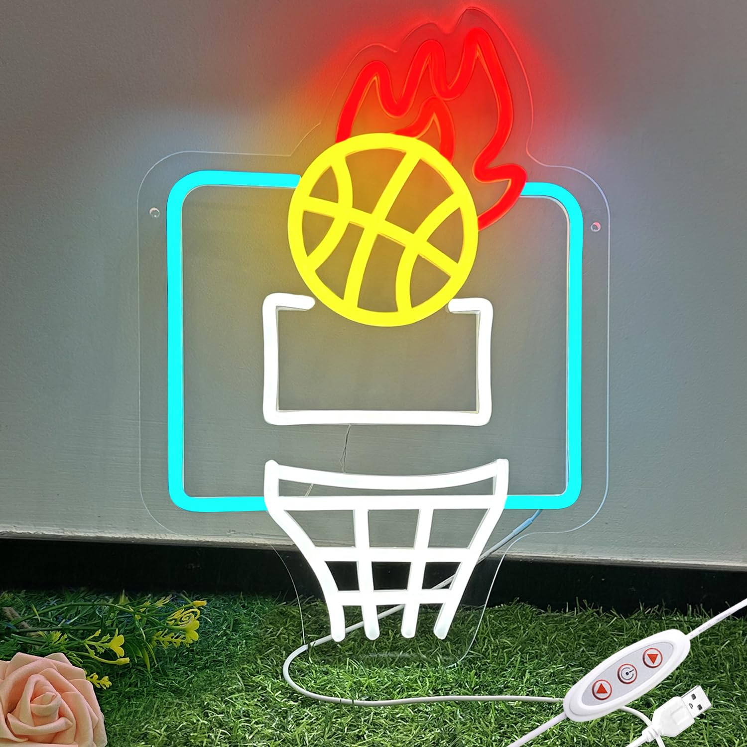 Letrero de neón de baloncesto, letreros de neón LED regulables para decoración de pared, letrero de neón LED deportivo alimentado por USB, letreros de neón de baloncesto para decoración de