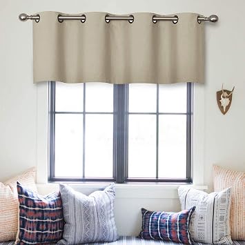 MRTREES Blackout Valance Curtains Room Darkening, Short Kitchen Curtain Valances, Triple Weave Grommet Top Window Curtains Topper Tiers for Bedroom/Living Room/Basement1 Panel, 52x16 Inches, Beige