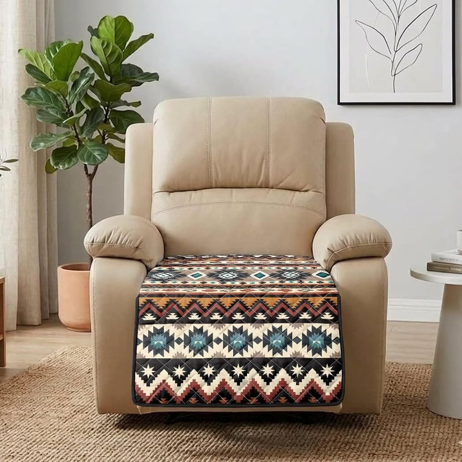 Recliner Chair Covers, Reclining Couch Slipcovers Seat Cushion, Anti-Slip Sofa Cover for Dogs Pets, Washable Furniture Protector, 38.58 x 24.40 Inches, Southwestern Aztec Geometric Print