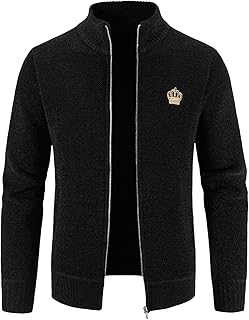 Cárdigan de lana para hombre con cuello alto, corte ajustado, jersey de punto fino, chaqueta de entretiempo de un solo color, abrigo grueso y cálido, cárdigan de invierno, chaqueta de