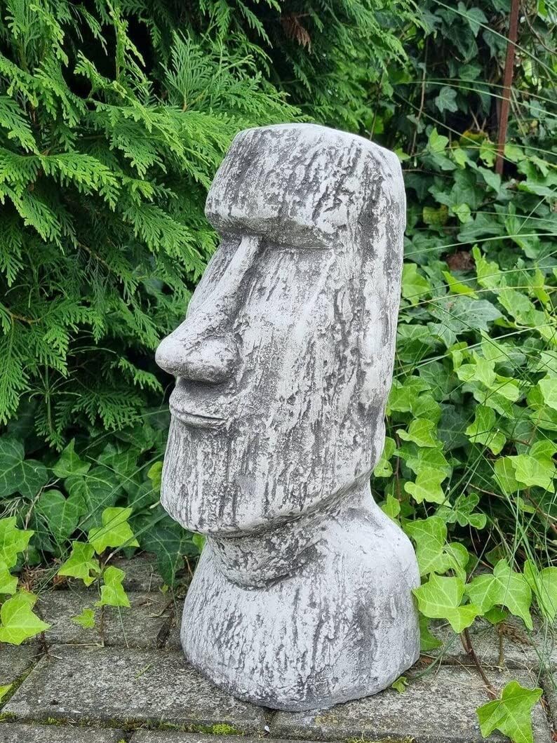 Stone Moai Head Statue Creative Decoration for Garden Creative Landscape Solid Rock Decor Gray
