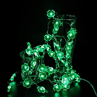 Tinabless St Patrick's Day Shamrocks String Lights Decorations 13 ft 40 Led, Battery Operated with Remote, Four-Leaf Clove...