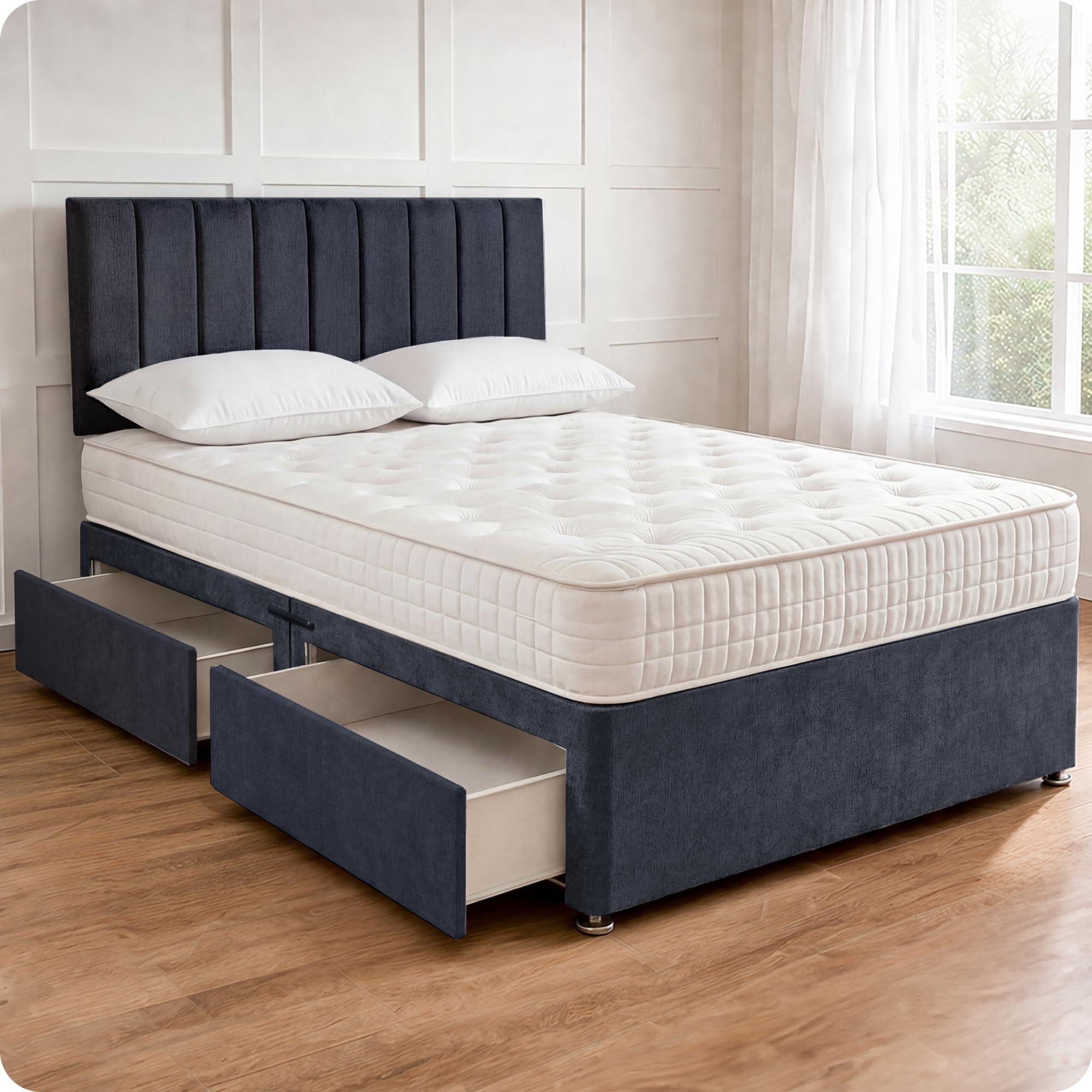 โ Comfy Deluxe LTD Apollo Divan Bed Set - 2FT6 Small Single, Grey | Plush Velvetto Bed Frame with 26 Inch Headboard | Memory Sprung Mattress Included | No Storage | UK Made