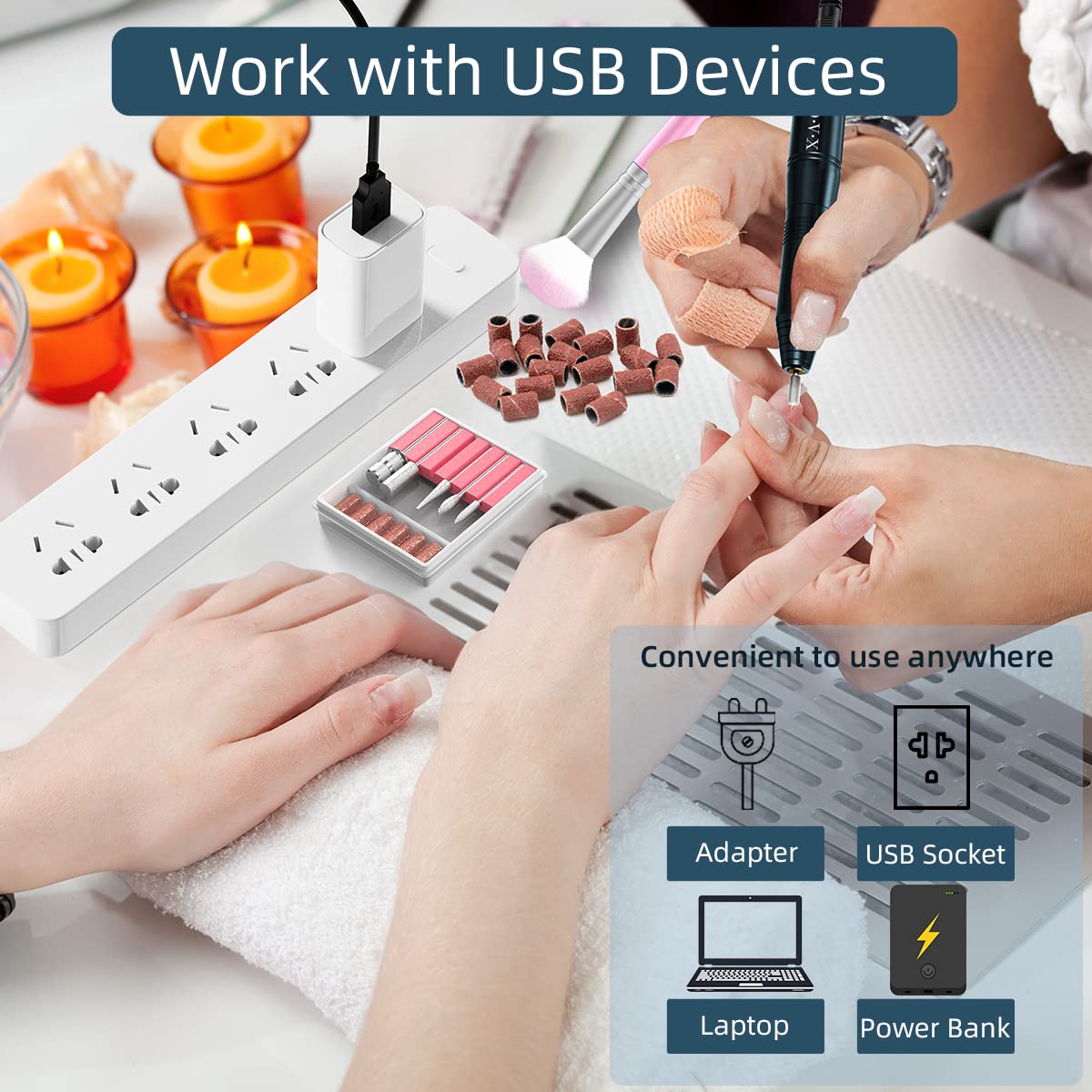 20000RPM USB Portable Nail Drill Electric Nail File Set Professional Manicure Pedicure Polishing Shape Tools with Sanding Bands Nail Drill Bits and Cleaning Brush for Acrylic Gel Nails(Charcoal Gray) : Beauty & Personal Care