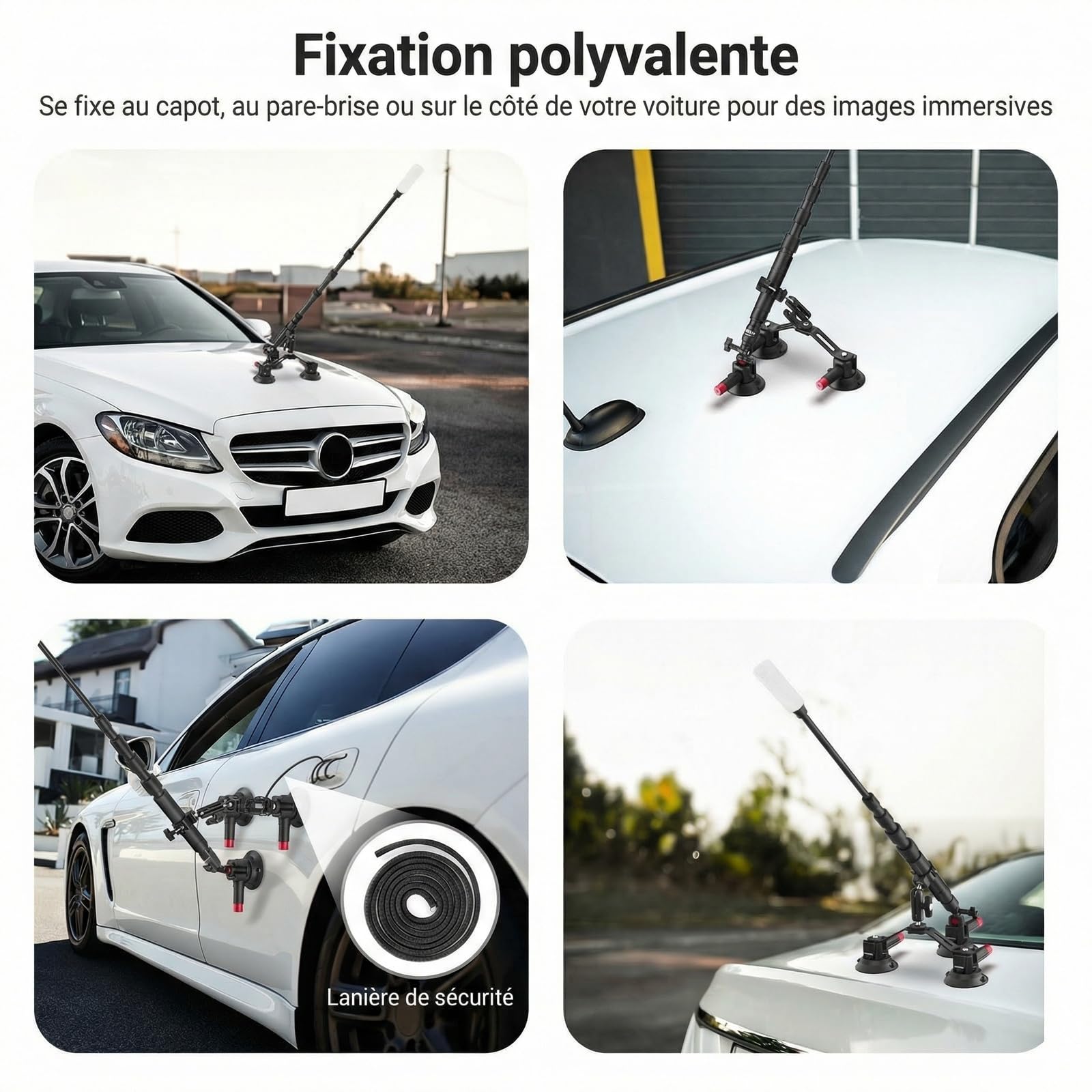 NEEWER Kit de Support Triple Ventouse Camera Voiture avec Perche d'Extension 2 en 1, Libération Rapide, Bras Magique pour Action Caméra, Fixation Triple Ventouse Compatible avec GoPro Insta360, CA065