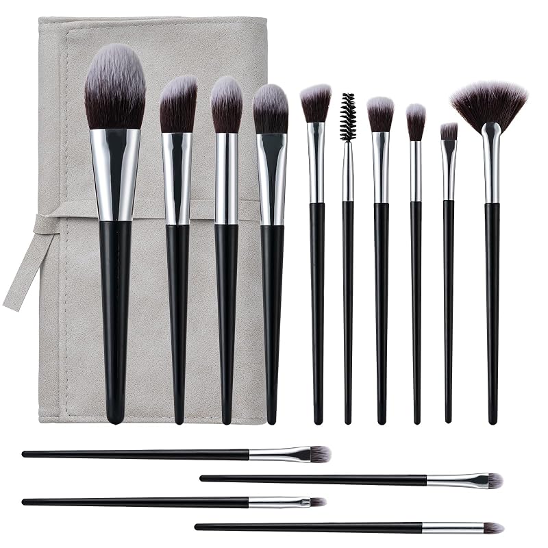Kit de 14 Pincéis de Maquiagem Amrules com Bolsa de PU Preta