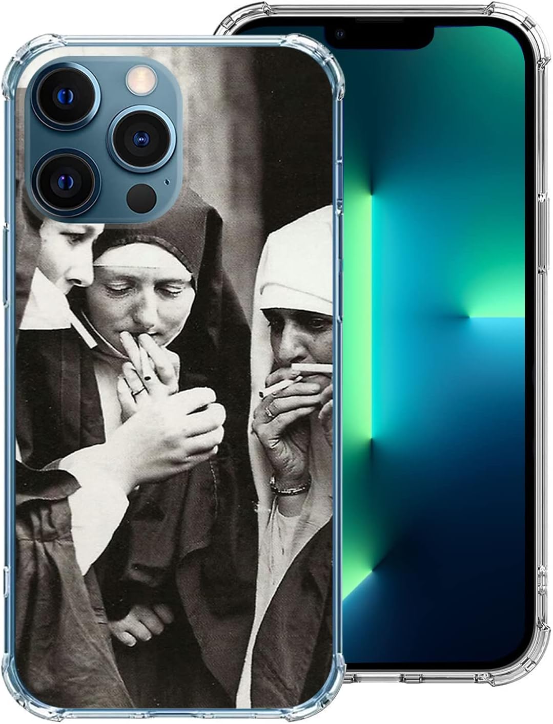 Nuns Smoking Aesthetic Pattern Phone Case Compatible with iPhone 13 Pro, Slim Fit Shockproof Drop Full Body Protection Case Cover for iPhone 13 Pro(2021) 6.1”