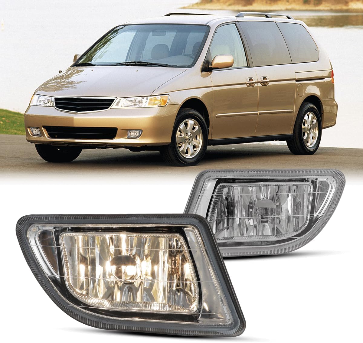 WolfX Fog Lights for 1999-2004 Honda Odyssey Bumper Driving Lamps with H1 12V 55W Bulbs + Universal Wiring Harness Kit + Switch (Clear Lens)