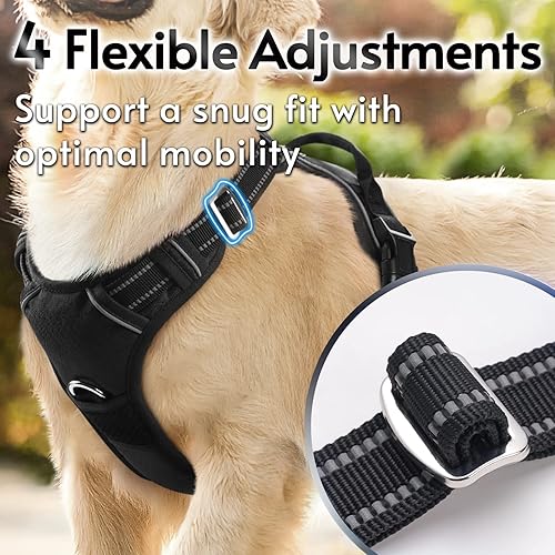 Miniatura 5 de Dooradar Arnés para perros grandes, sin tirones, sin asfixia, acolchado suave, chaleco reflectante ajustable con control de asa, adecuado para