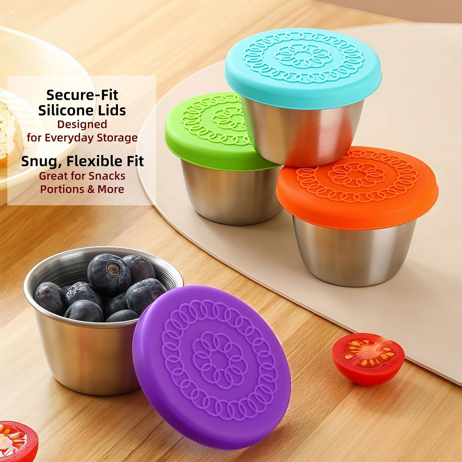 2.4 Oz Stainless Steel Condiment Containers With Lids, Reusable Leak Proof Sauce Containers, Mini Lunch Box silicone cover 6pcs (silvery) image 4