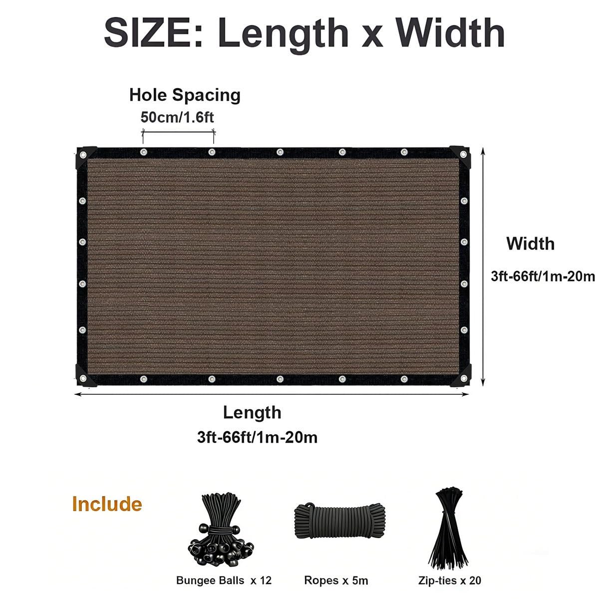 90% sol con ojales – Cubierta de toldo para lona de malla resistente UV Pera para jardín, invernadero, patio, red al aire libre (21 x 33 pies)