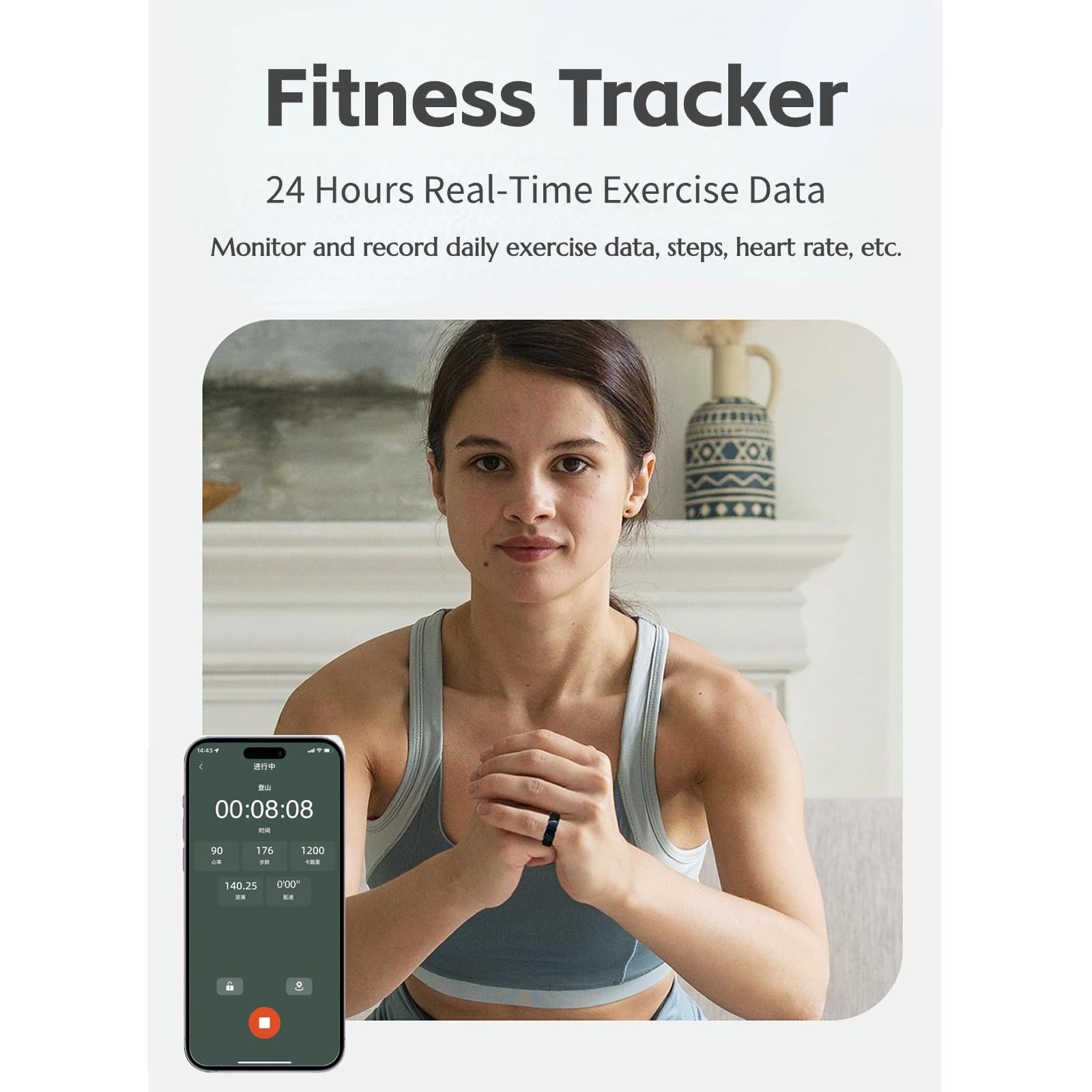 Cuifati Smart Ring Health Tracker, Monitoraggio dei Dati del Sonno Contapassi Anello Fitness con App, Controllo Fotocamera Otturatore Selfie, Anello Sanitario Impermeabile per Android iOS,