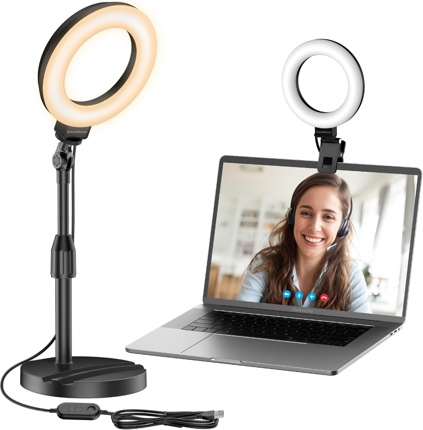 InnoGear Zoom Lighting for Computer, 50 Light Modes Video Conference Lighting with Phone Holder Cell Phone Selfie Lights Desk Webcam Ring Light with Stand for Camera Video Recording Podcast Streaming