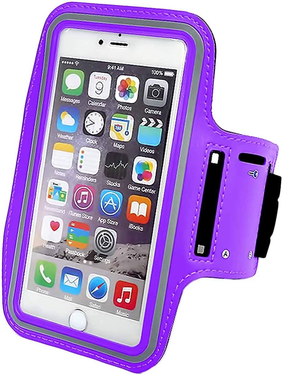 Phone Armband Sleeve Best Running Sports Arm Band Strap Holder Pouch Case Gifts Exercise Workout Fits iPhone 6 6S 7 8 X XR XS MAX Plus iPod Android, Galaxy S8 S9 Note 5 9 Edge-Purple