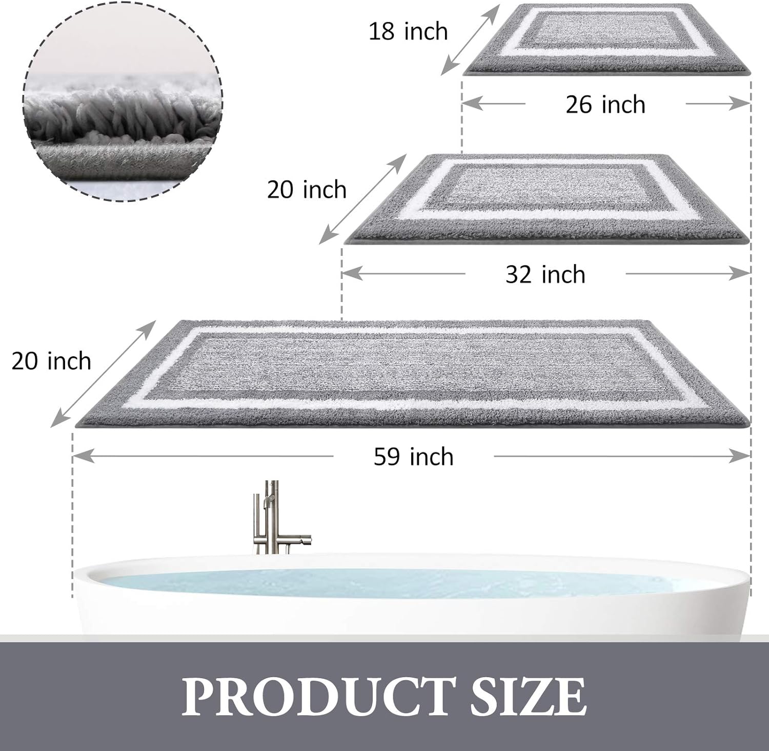 KMAT Bathroom Rugs Bath Mat,Non-Slip Fluffy Soft Plush Microfiber Bath Rugs, Machine Washable Quick Dry Shaggy Shower Carpet Rug for Bathroom, Tub and Shower,Grey,20"x59" : Home & Kitchen