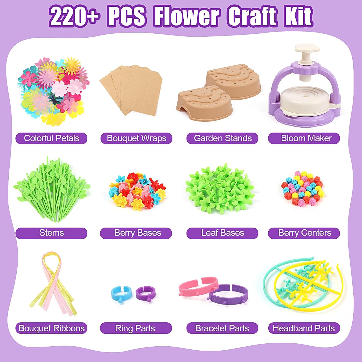 IQBOX Craft Kits Toys for 4 5 6 7 8 Year Old Girls – Flower Making Kit for Kids DIY Bouquet, Headband & Bracelet – STEM Arts and Crafts for Kids 4-6 – Best Christmas Birthday Gifts