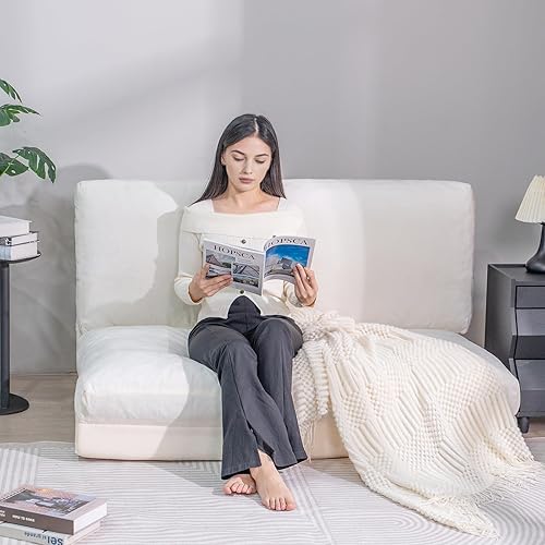 3-in-1 Folding Sofa Bed with Pillow, Memory Foam Bean Bag Chair, Large Convertible Couch for Adults Bedroom, Living Room, Apartment(Beige)