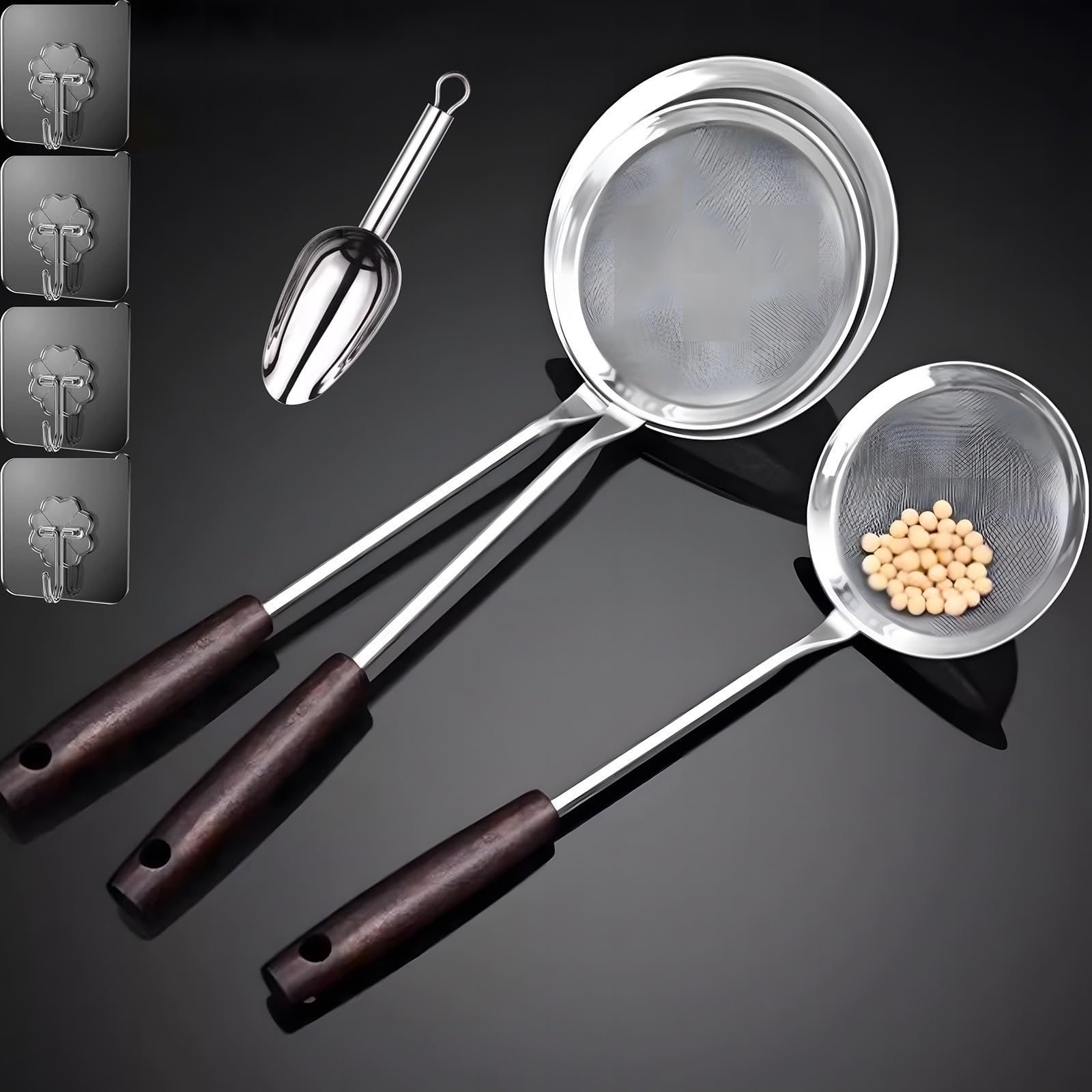 Tamiz de harina de acero inoxidable, juego de 3 tamices de filtro de 8,3/11,5/15 cm, tamiz de acero inoxidable 304 de malla fina para filtrar o drenar