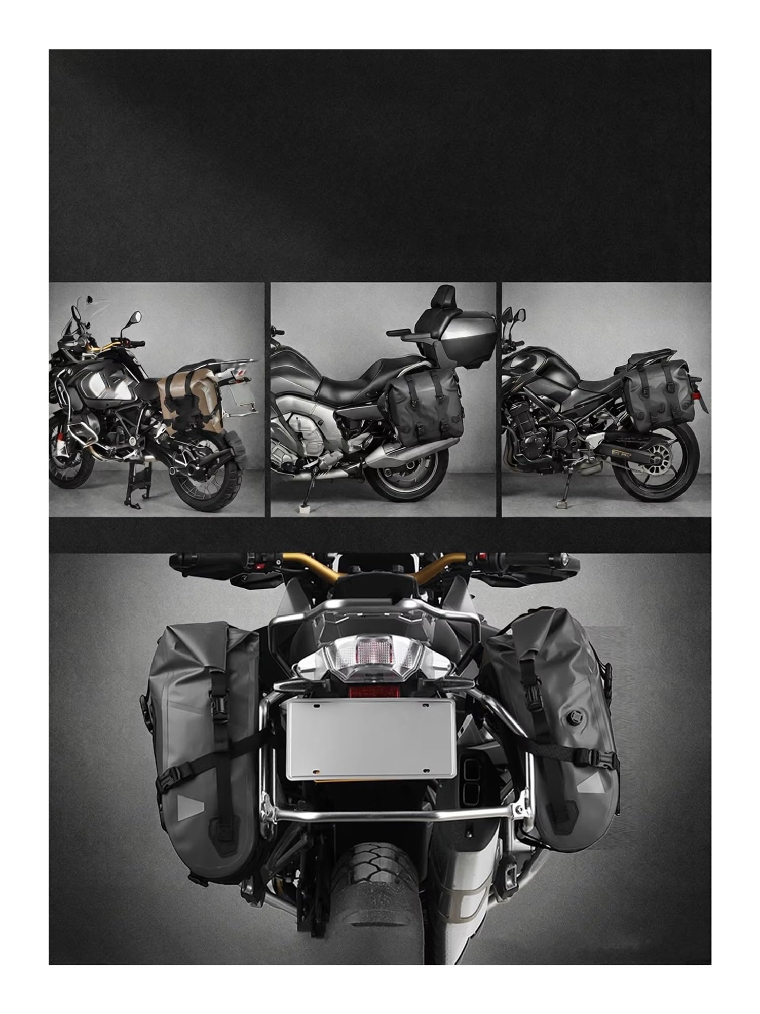 Borsa Posteriore Moto Borsa Laterale Per Moto 24L/48L Impermeabile A Sgancio Rapido Universale Chiusura Arrotolabile(Black-1 piece)