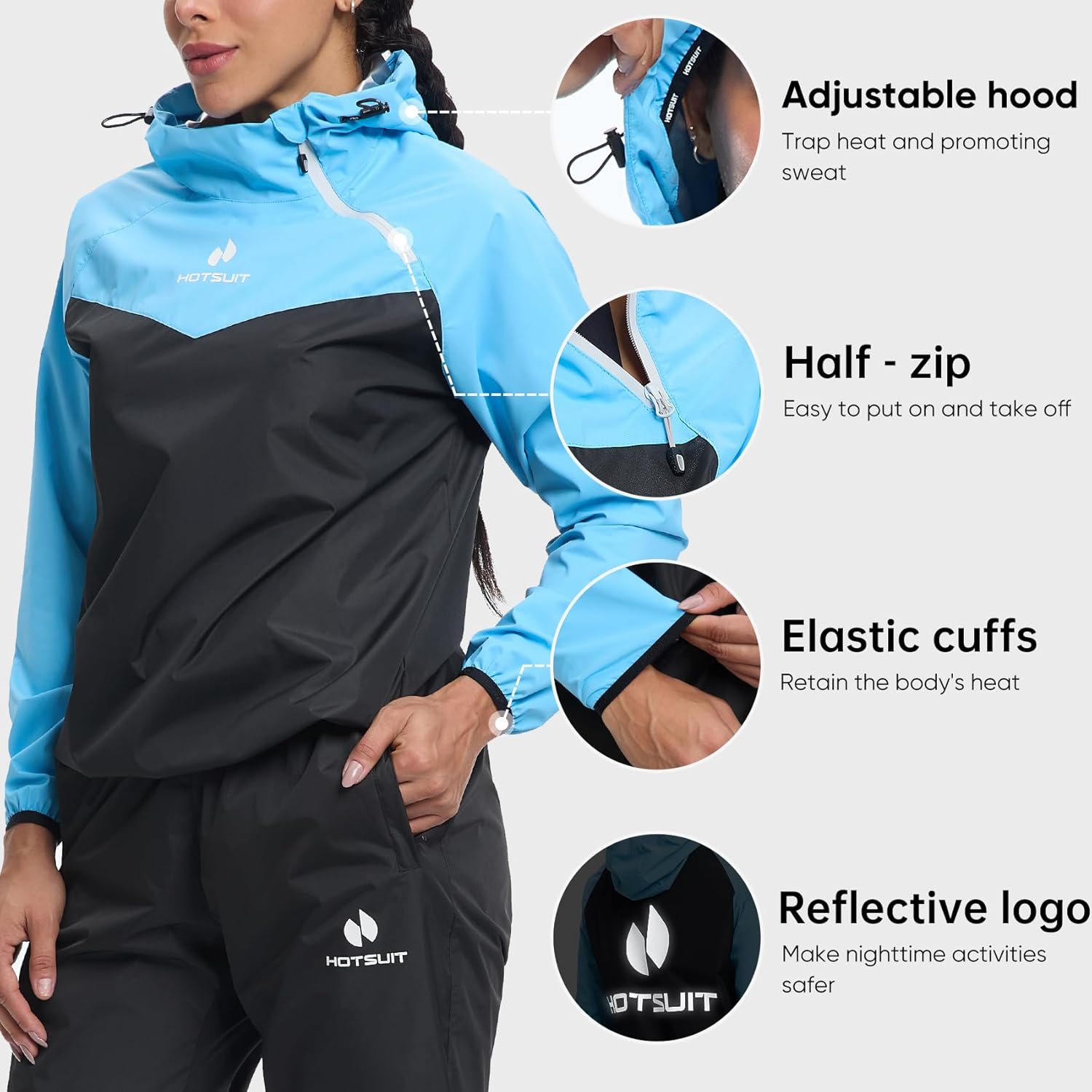 HOTSUIT Sauna Suit for Women Anti Rip Sweat Suit for Weight Loss Odorless Sauna Jacket Pant for Workout Gym - Image 3