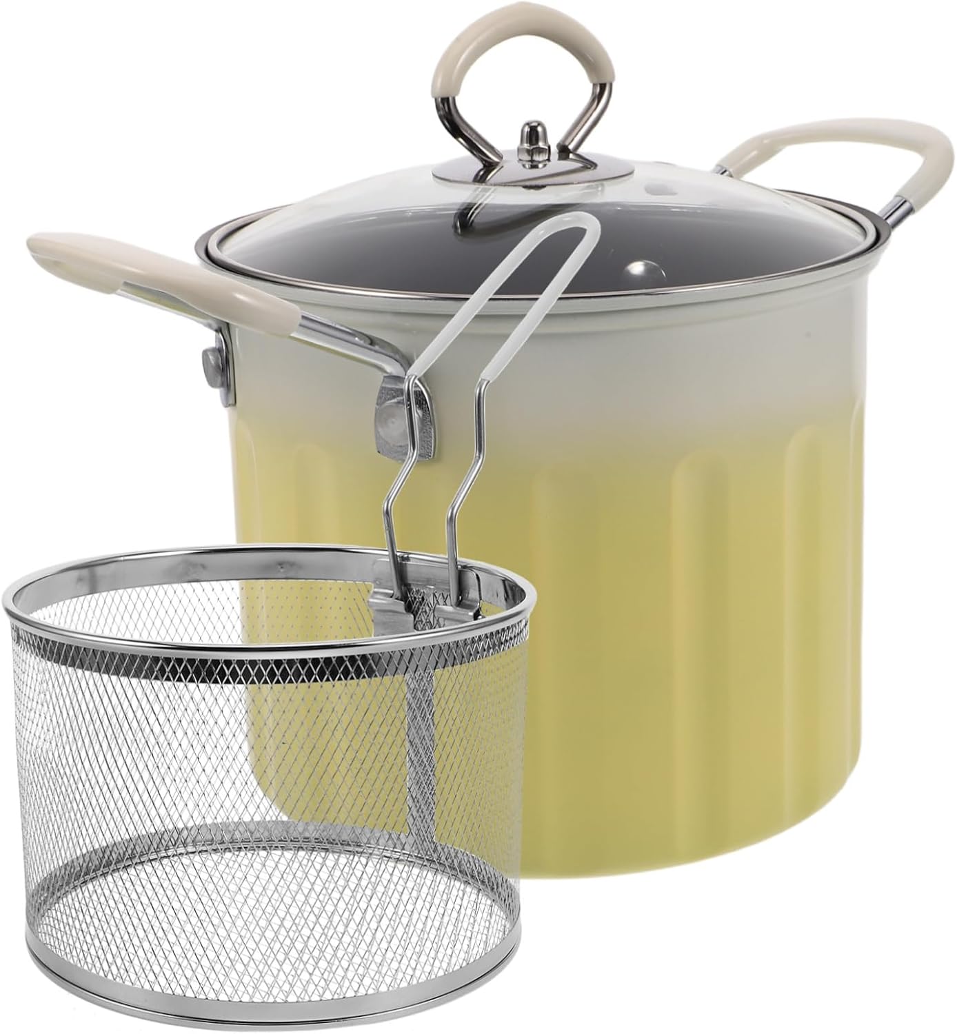 VALICLUD Japanese Style Tempura Fryer Pot with Lid and Strainer Basket Cast Iron Deep Fryer Cookware for Induction and Gas Stoves Nonslip Base Heat Resistant Handles Oil Splatter Control