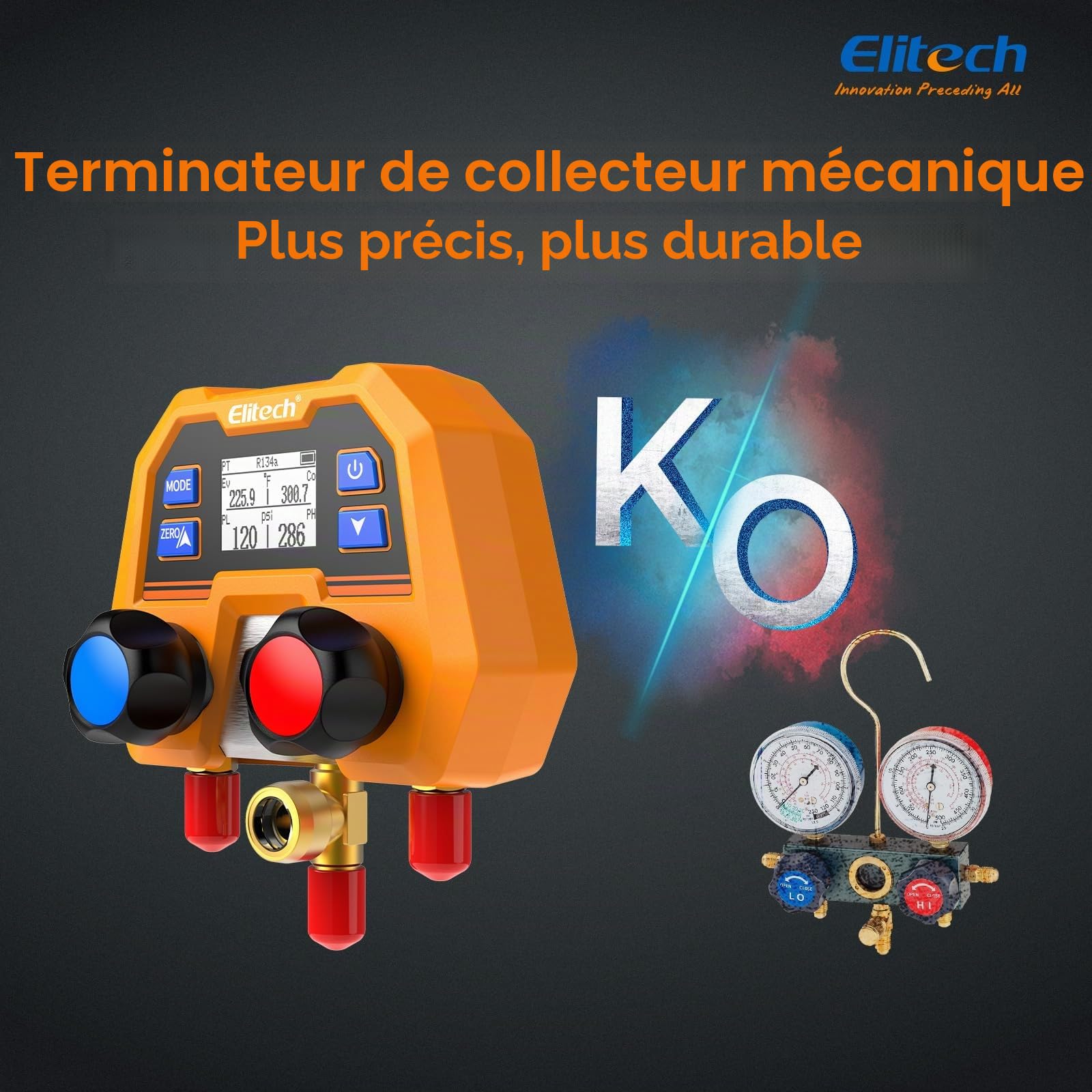 Elitech Pompe à Vide HVAC 2L/S 1/3HP pour Entretien Climatisation Automobile Compatible R32 R134a R410a NVP-5 & Manometre Climatisation Digital DMG-2SE+ avec Tuyau Mesure Pression Température