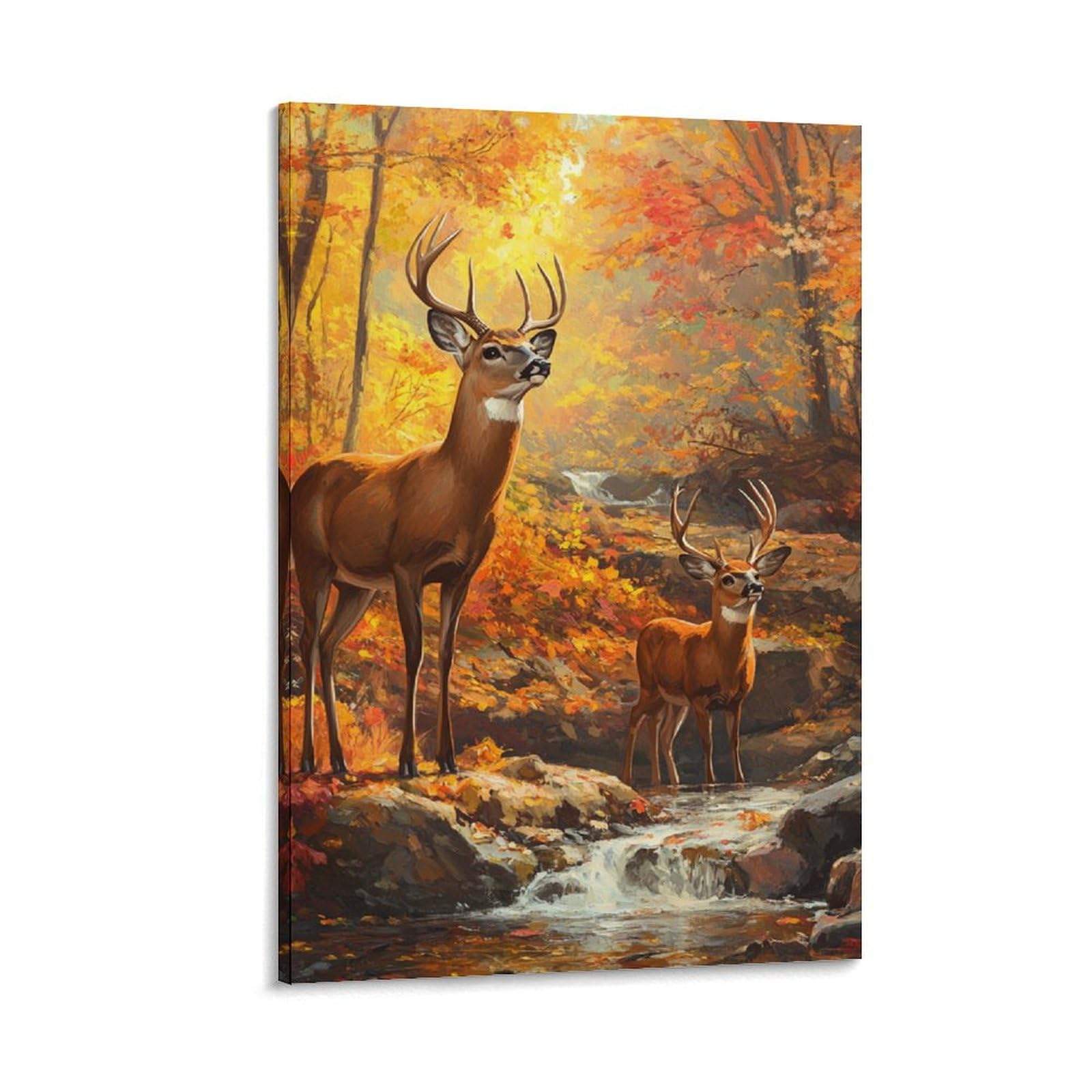 GAOYUCHUN 3d Fall Forest with Deer Canvas for Home Decor Modern Framed Picture Artworks Decorative Wall Decor Paintings Canvas Wall Art Ready to Hang 08x12inch(20x30cm)