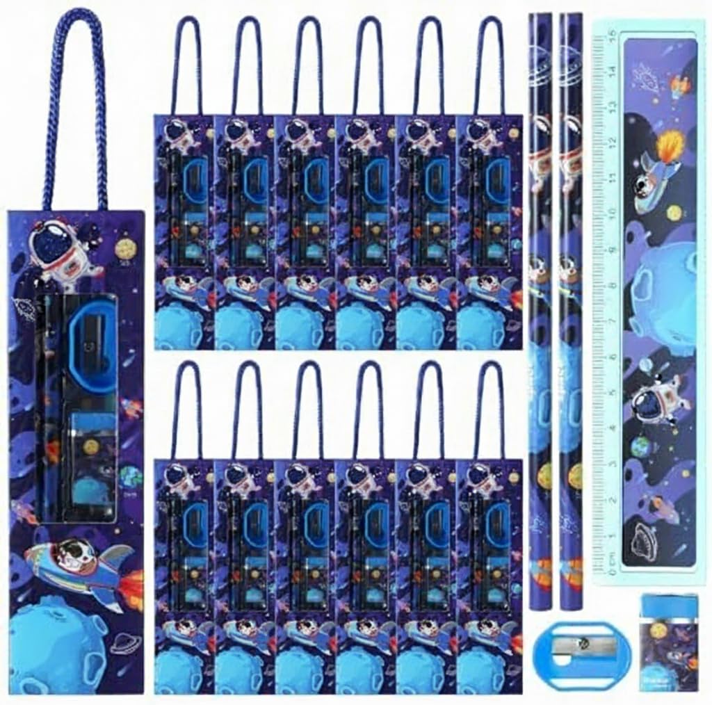 nalacal Nalacal Space Stationery Set ?Nice Set Composition?this bundle includes 12 space stationery sets, each consisting of 2 pencils, 1 eraser, 1 ruler, and 1 sharpener; Offering comprehensive functionality, it avoids the need for any additional purchases; The comprehensive set to cover your different stationery needs | ?Comfortable