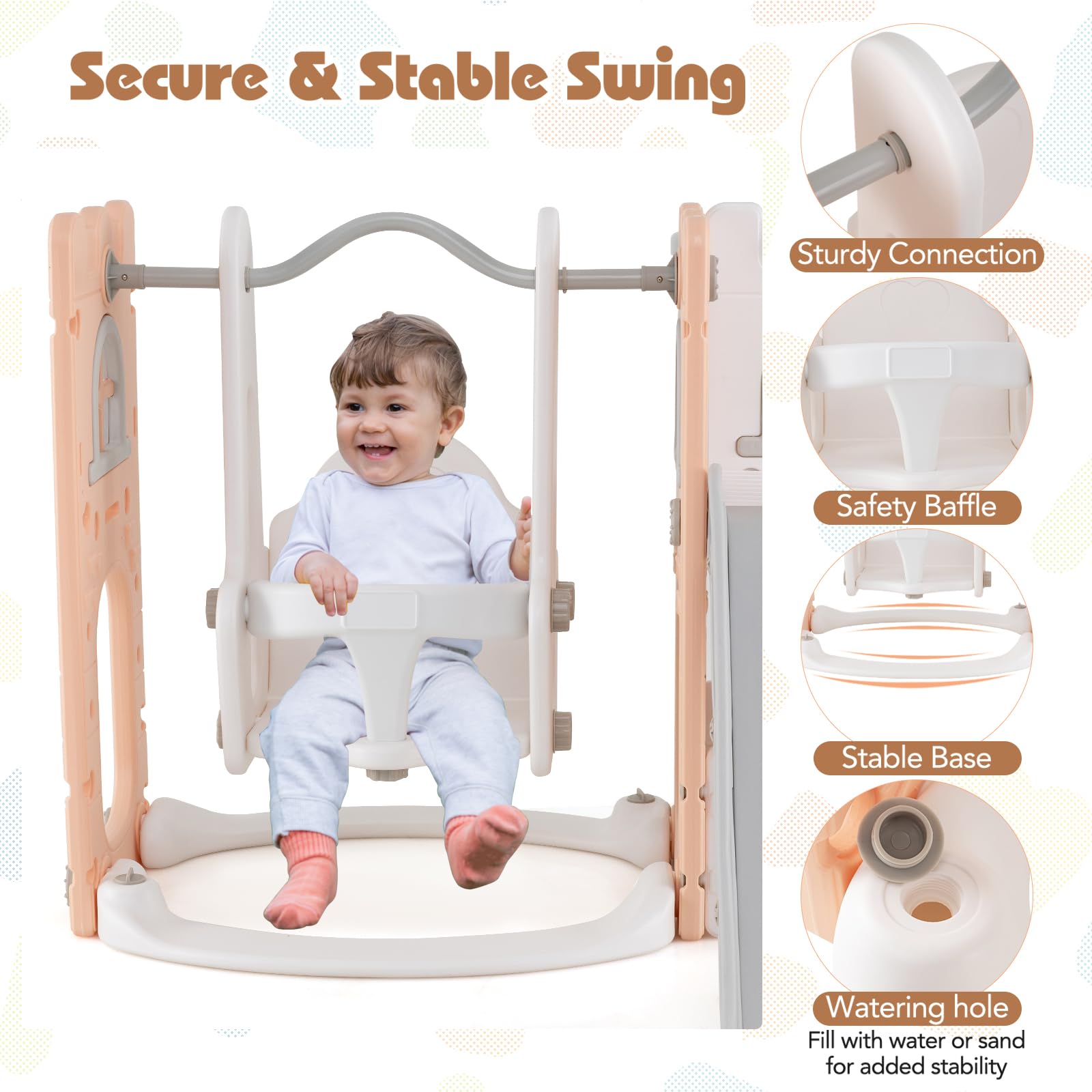 HOMASIS 7 in 1 Scivolo per Bambini da 1 a 3 Anni, Altalena Interna per Bambini con Scala, Telescopio, Canestro da Basket e Spazio di Stoccaggio, Area Giochi, Abilità Motorie (Rosa)