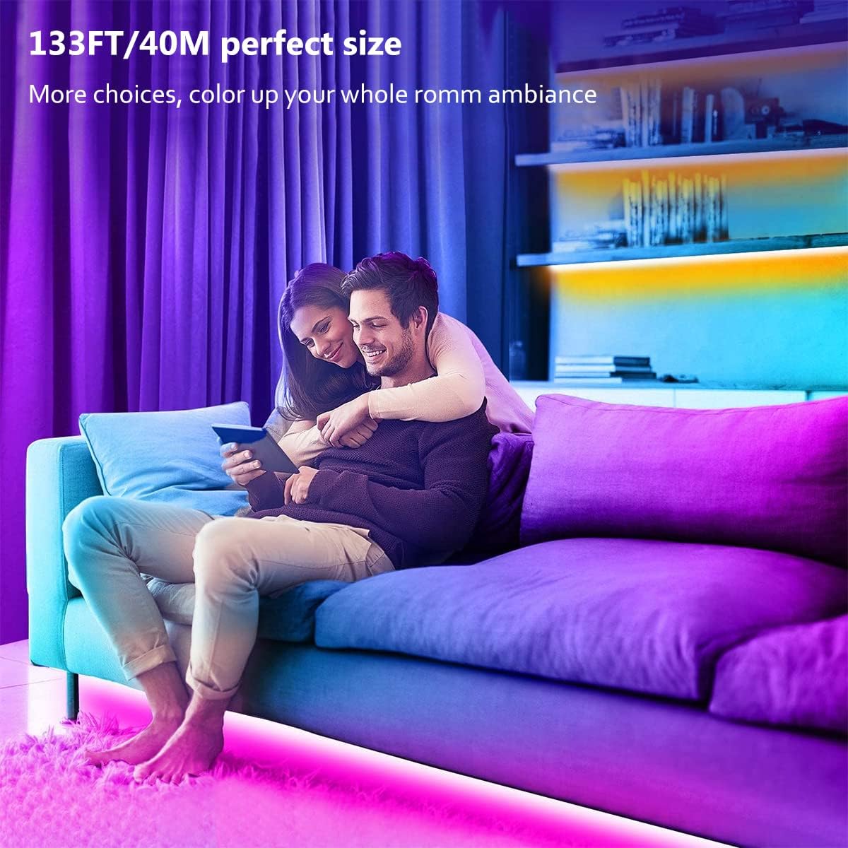 L8star 133ft Led Lights for Bedroom, 40m Led Strip Lights RGB Lights Strips with Remote and Bluetooth Control Apply for Home Decoration Sync to Music