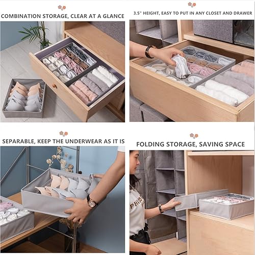 Miniatura 4 de Xicennego Juego de caja de almacenamiento de ropa interior, divisor de cajones, ropa interior, sujetador, calcetines, caja de almacenamiento de
