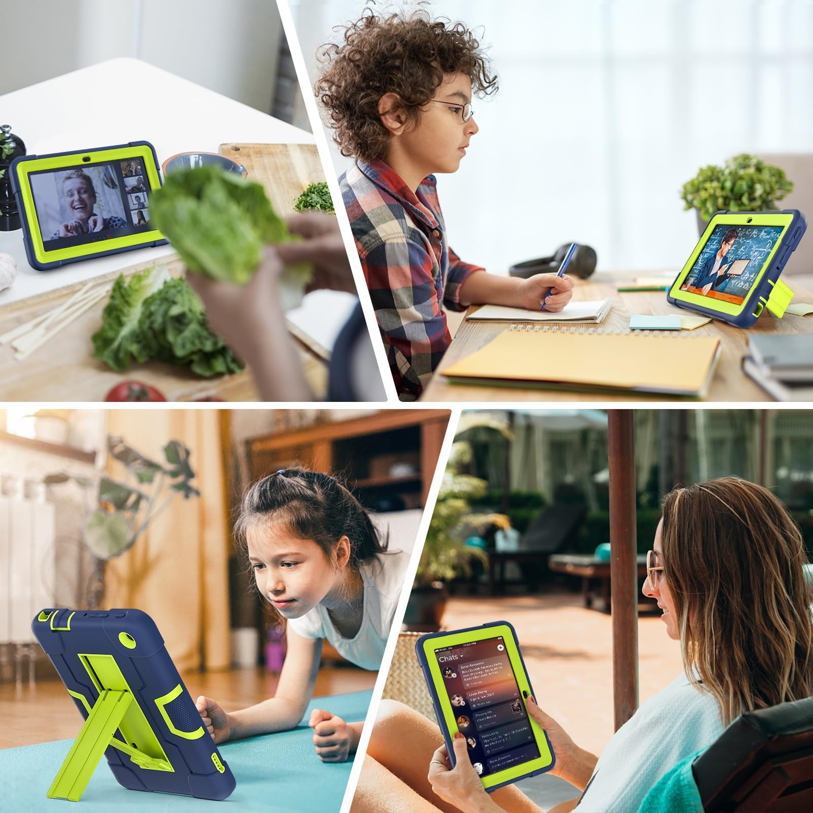 Etui ochronne kompatybilne z etui Kindle Fire 7 2022 Silikonowe na tablet podpórką, wytrzymała, odporna wstrząsy obudowa Wytrzymała osłona ochronna kompatybilna(Navy Blue+Qlivine)