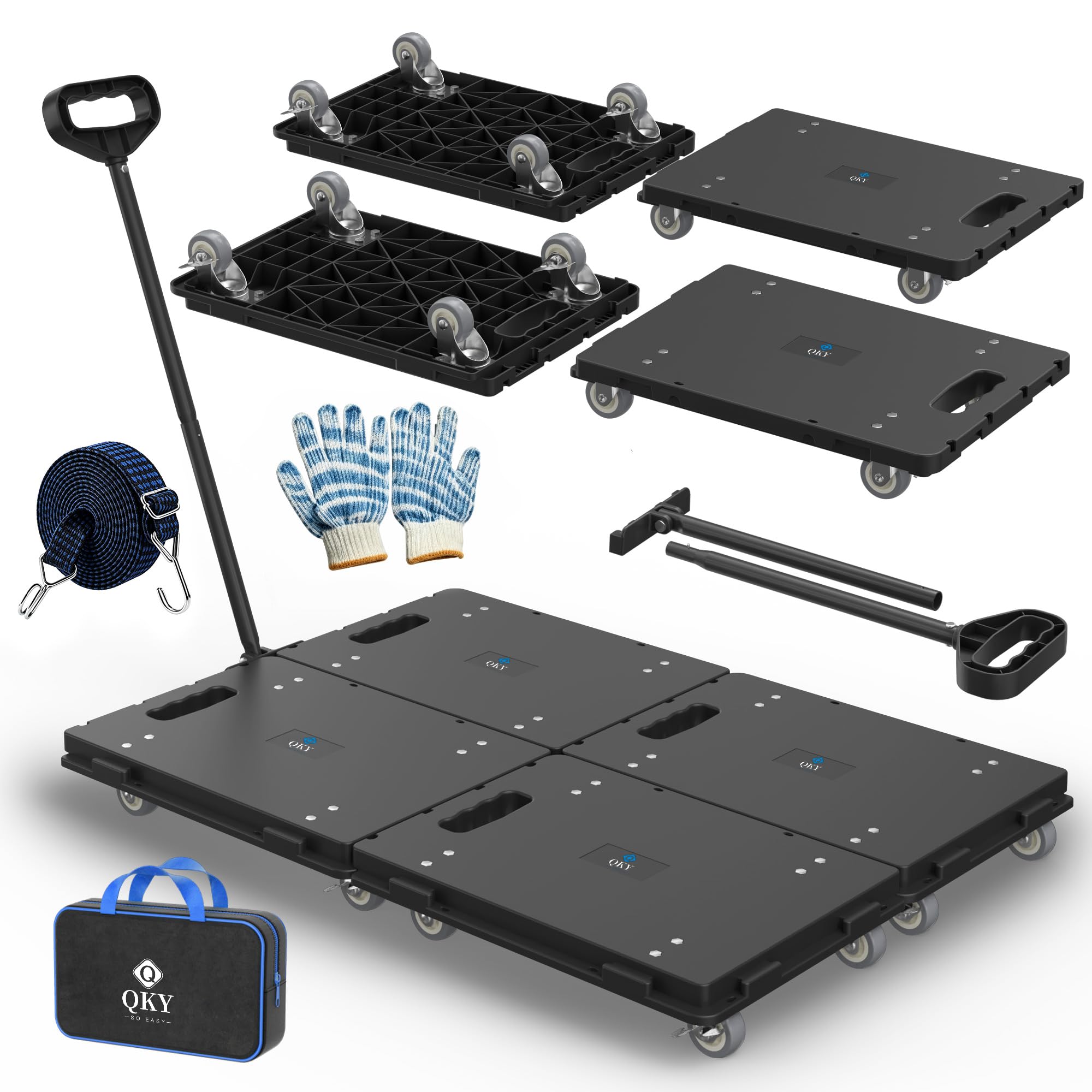 Photo 1 of QKY Furniture Dolly with Removable Pull Handle, Maximum Load 1760LBS, Connectable Heavy Duty Moving Dolly Cart, 4 Wheel Flat Dolly with 2.5in 360° Rotatable Rubber Wheels for Home Garage Black 4Pack