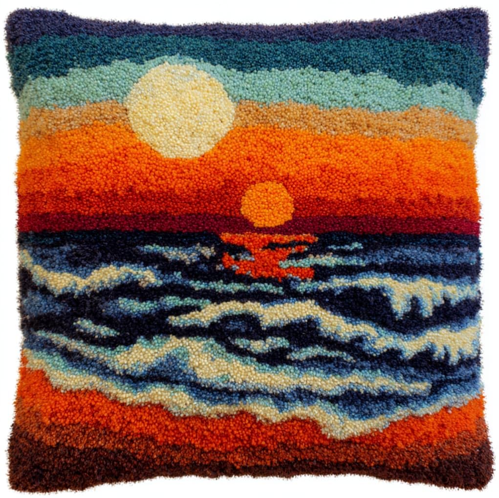 AxiangziK Pre-Printed Latch Hook Pillow Kit,Sunset sea View
