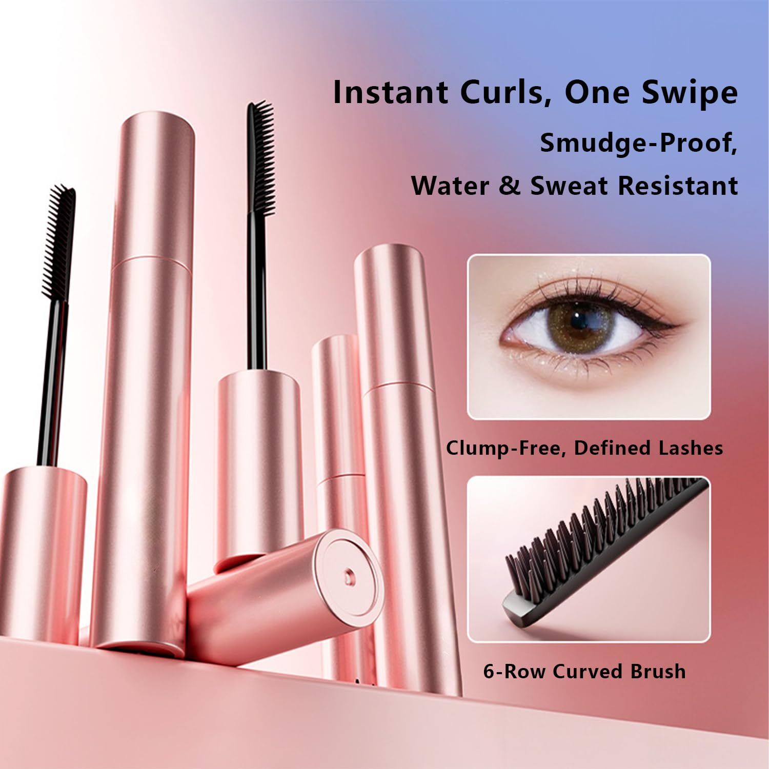 Black Waterproof Mascara, Lengthening & Volumizing Formula, Curved Brush for Defined Lashes, Smudge-Proof & No Clumping, Easy to Remove - Image 3